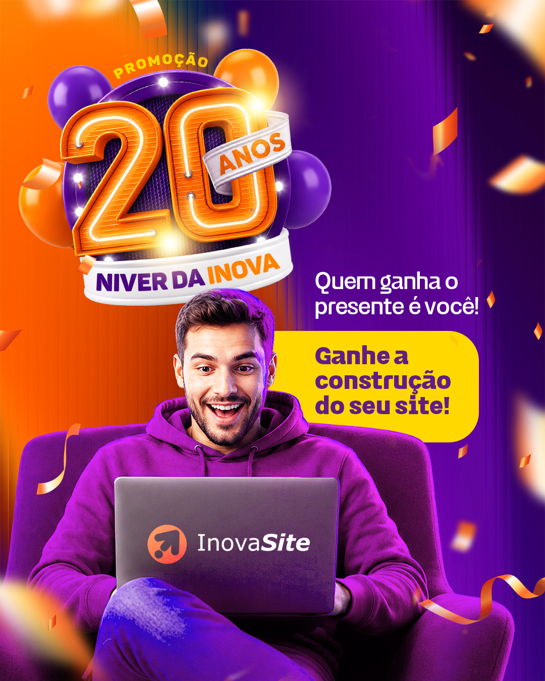 Promoção de aniversário InovaSite: ganhe a construção do seu site